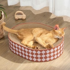 Oval Cat Scratcher Bed 2in1 Corrugated Cardboard Scratch Pad Lounge Mat