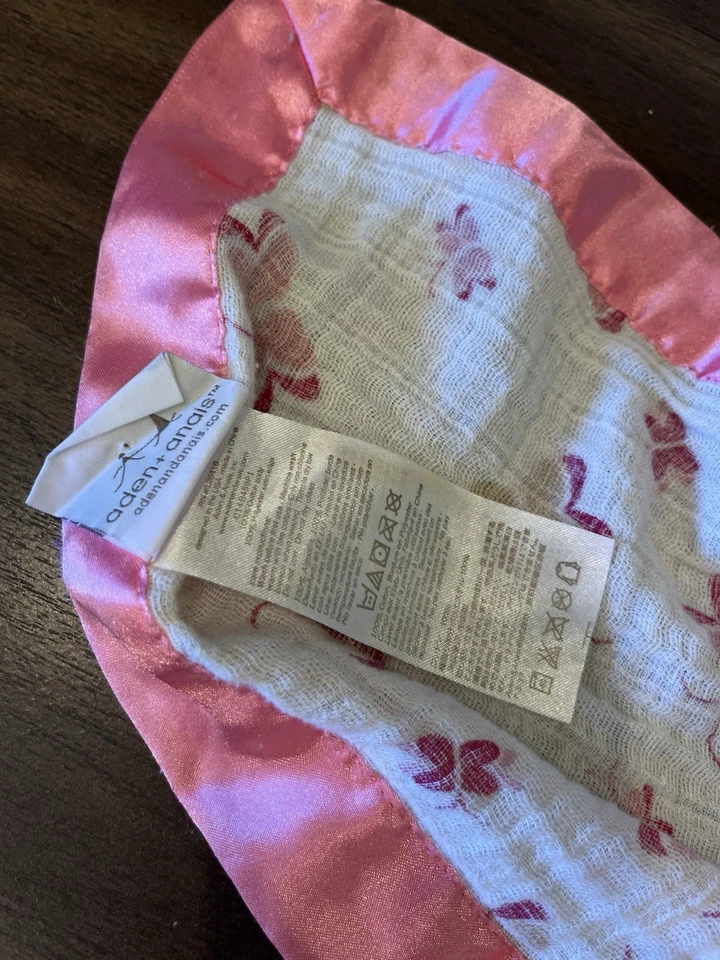 Aden + Anais  Butterfly Lovey Security Blanket Muslin Satin Trim Pink - Image 2 of 2