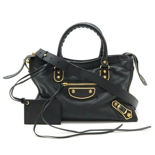 Balenciaga Classic Metallic Edge City Leather 2Way Bag Women Black One Size