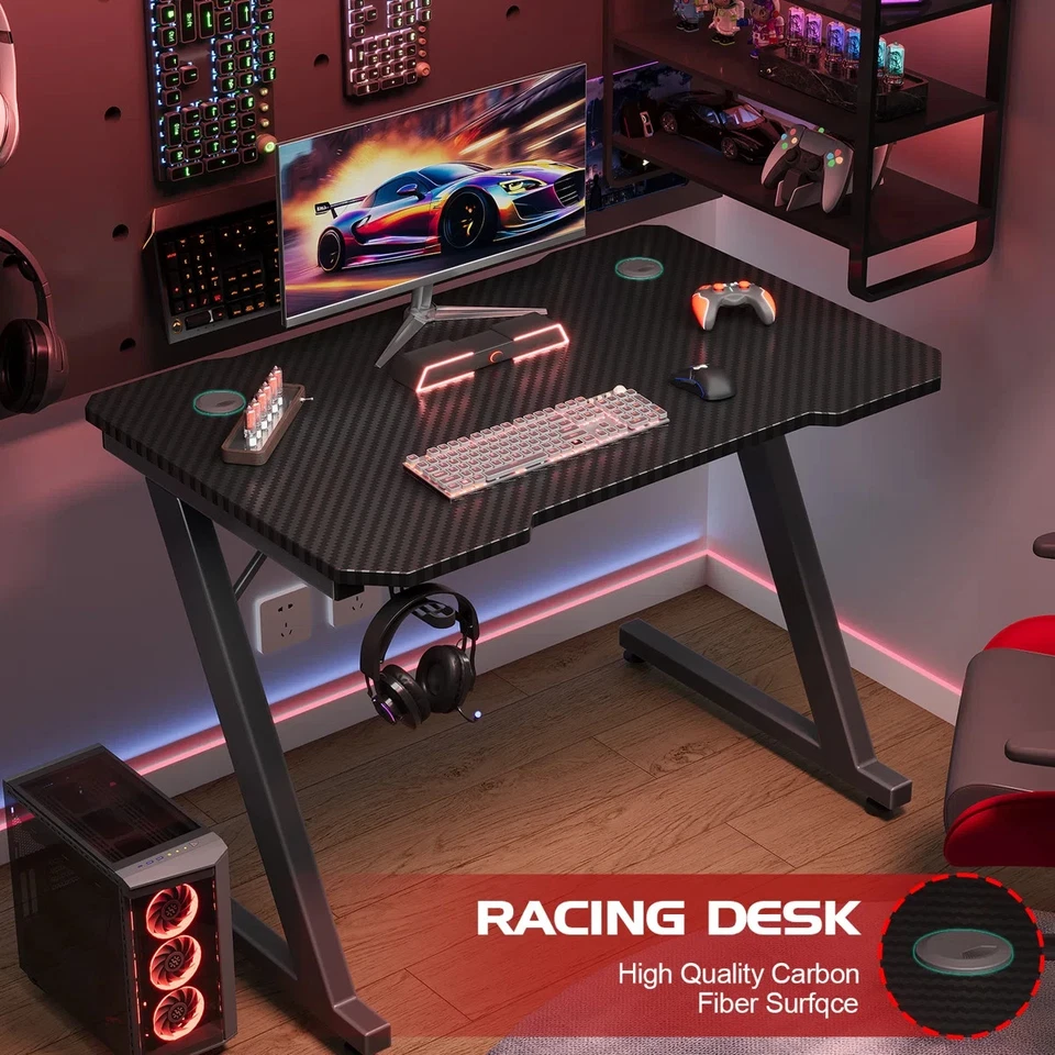 Ergonomic Black Gaming Desk PC Computer Desk Home Office With Headphone Hook - Image 3 of 4