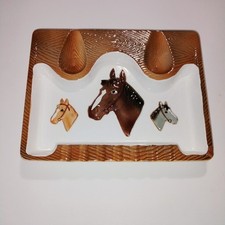VINTAGE PIPE REST / ASH TRAY HORSE EQUESTRIAN THEME 7" X 9"