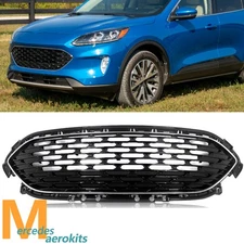 For Ford Escape 2020-2022 Front Upper Bumper Grille Grill  W/Chrome Trim Black