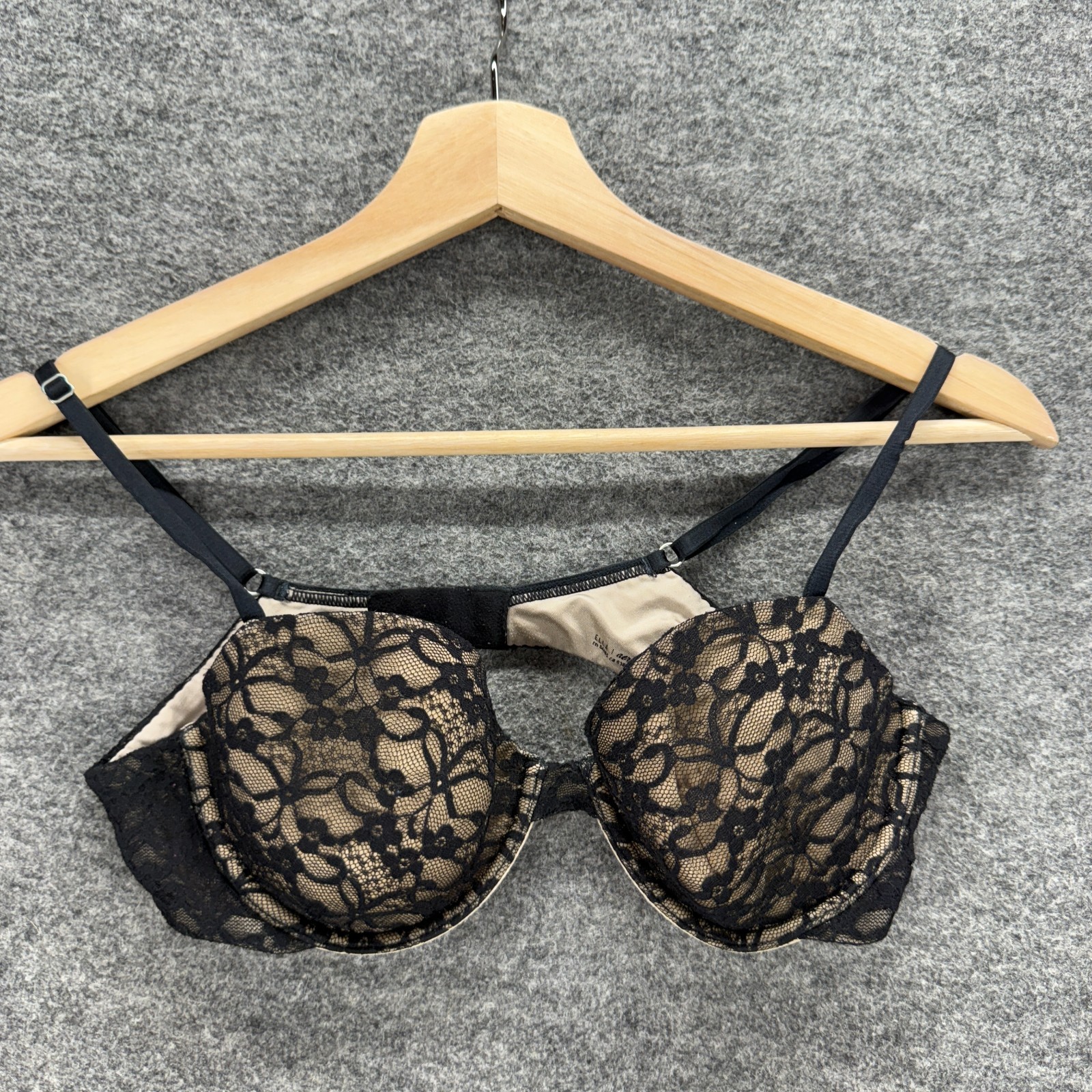 Aerie Bralette Bra Women 36B Black Floral Lace Underwired Opaque Push Up Elle-image