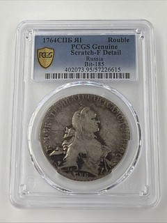 1764C Rouble Russia PCGS F Detail Scratch Bit 185