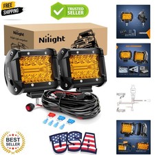 2pc 4inch Amber Led Pods Triple Row 60w Flood Spot Combo Driving Fog Lights W...