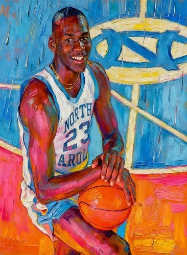 Michael Jordan Tar Heels Oil Painting Art Card Print Artist Signed Limited /30