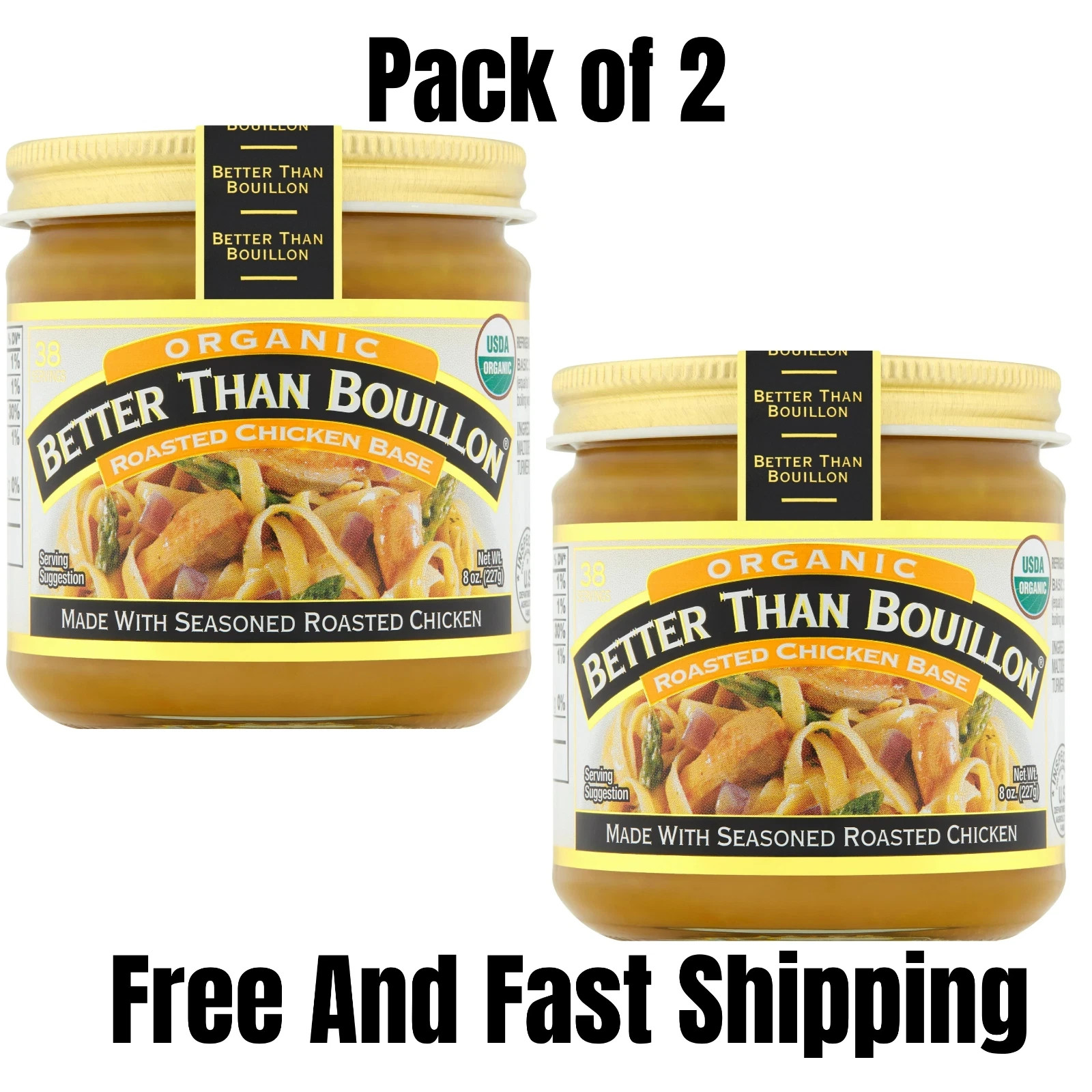 Better Than Bouillon Organic Roasted Chicken Base,Shelf-Stable,8 oz Jar (2 PACK)