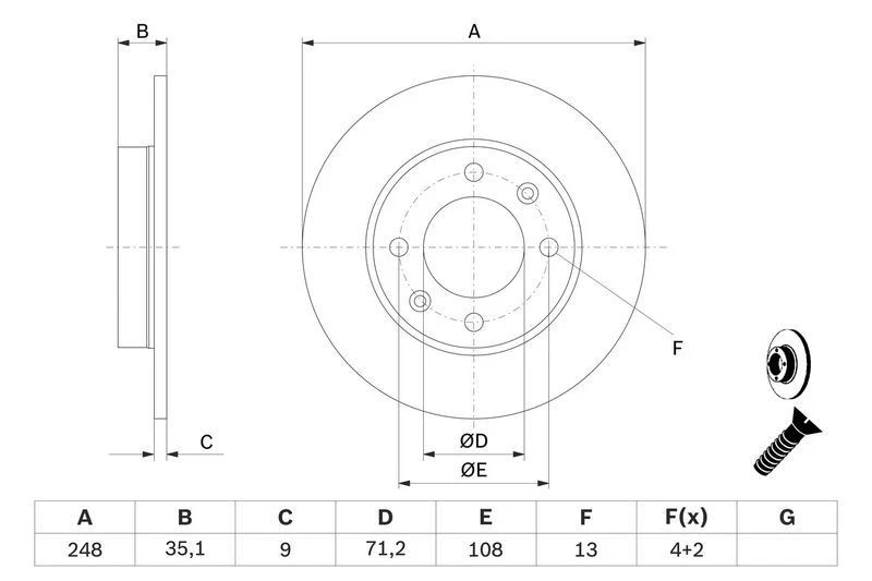 2x BOSCH Brake Discs Rear Fits Citroen Berlingo C2 C2 Enterprise Peugeot - Image 4 of 4