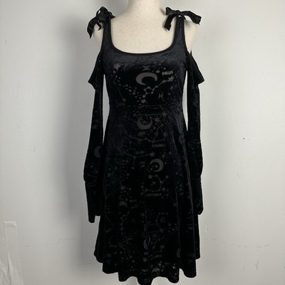 Killstar Cosmo Skater Dress Black Burnout Velvet Celestial Witchy Fairy Goth XS