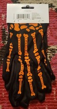 NEW NWT Adult size Halloween skeleton cosplay costume gloves lightweight orange