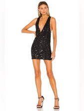 NBD Bexley Black Sequin Deep V Mini Dress Size S Party Cocktail Club Dress
