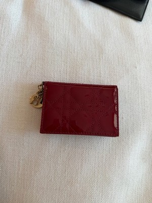 Cherry Red Christian Dior Lady Dior Card Holder With Gold Hardware