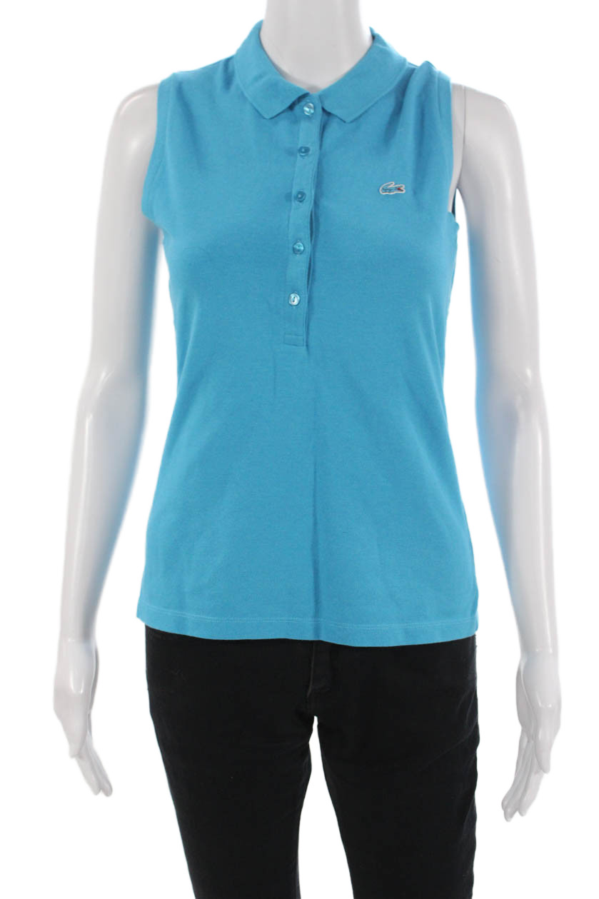 Lacoste Womens Basic Polo Blue Collared Sleeveles… - image 1