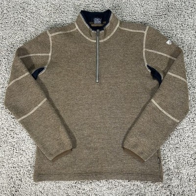 Kuhl ThermoKore Mens Small Brown Jacket Wool Blend 1/4 Zip Pullover Sweater