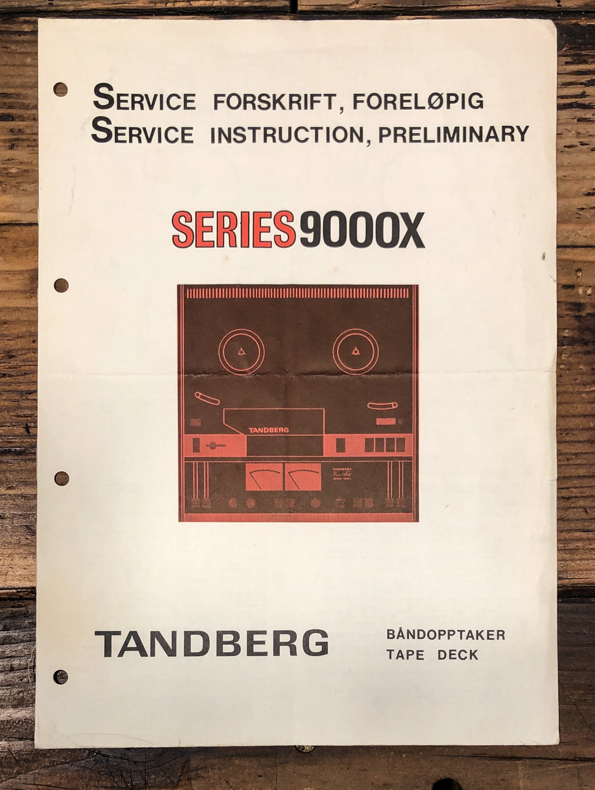 Tandberg Model 9000X Reel to Reel Prelim. Service Manual *Original*