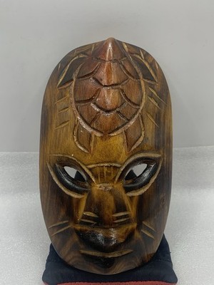 Hand Carved Wooden Turtle Tribal Mask 6.5  Decor AC