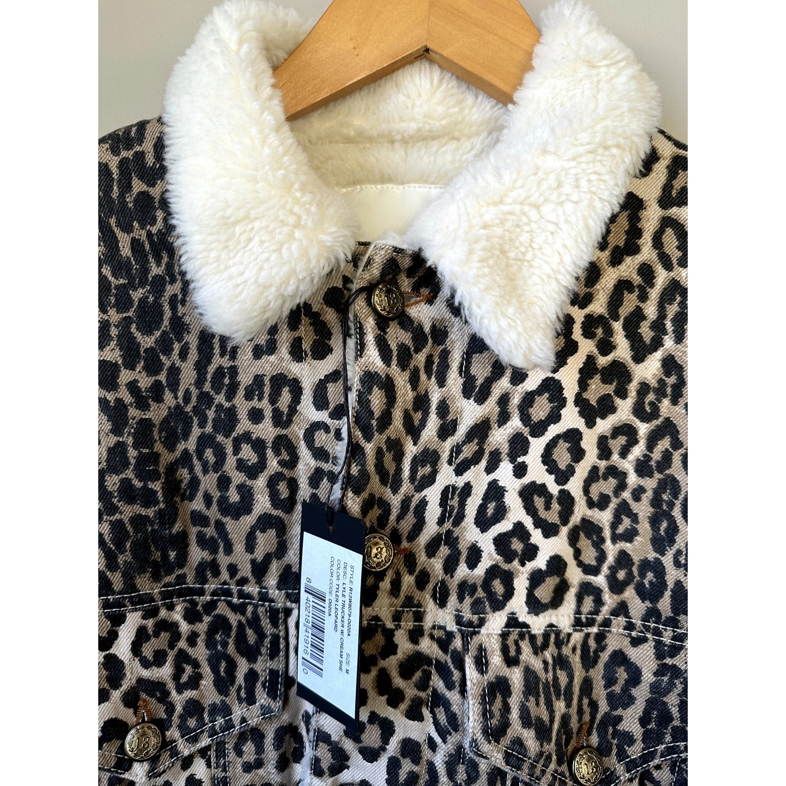 NWT $1195 R13 Mens Lyle Sherpa Lined Leopard Trucker Coat Jacket Size M - product detail image 12