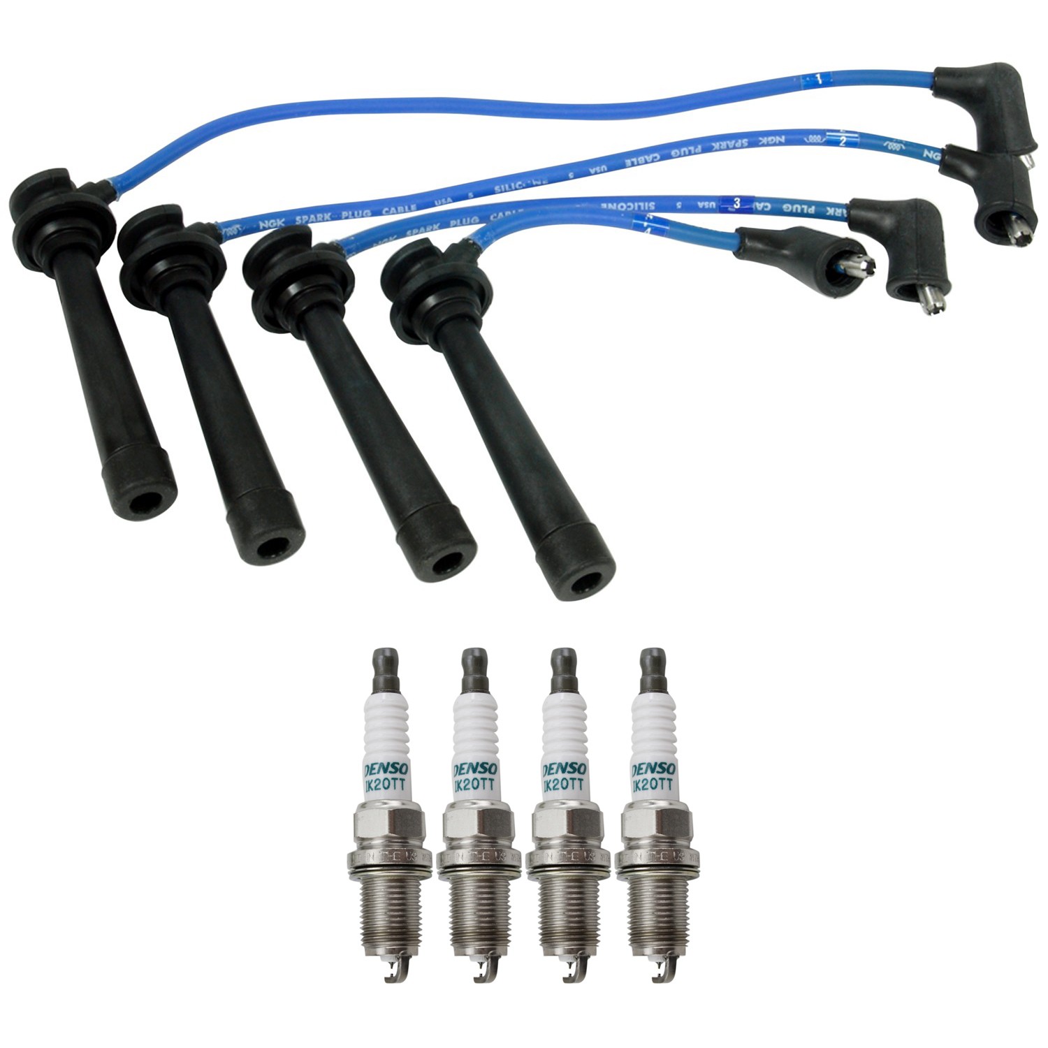 NGK Wire Set  Denso 4 Iridium TT SparkPlugs Kit for Kia Rio 1.5 L4 1.6 L4 01-05