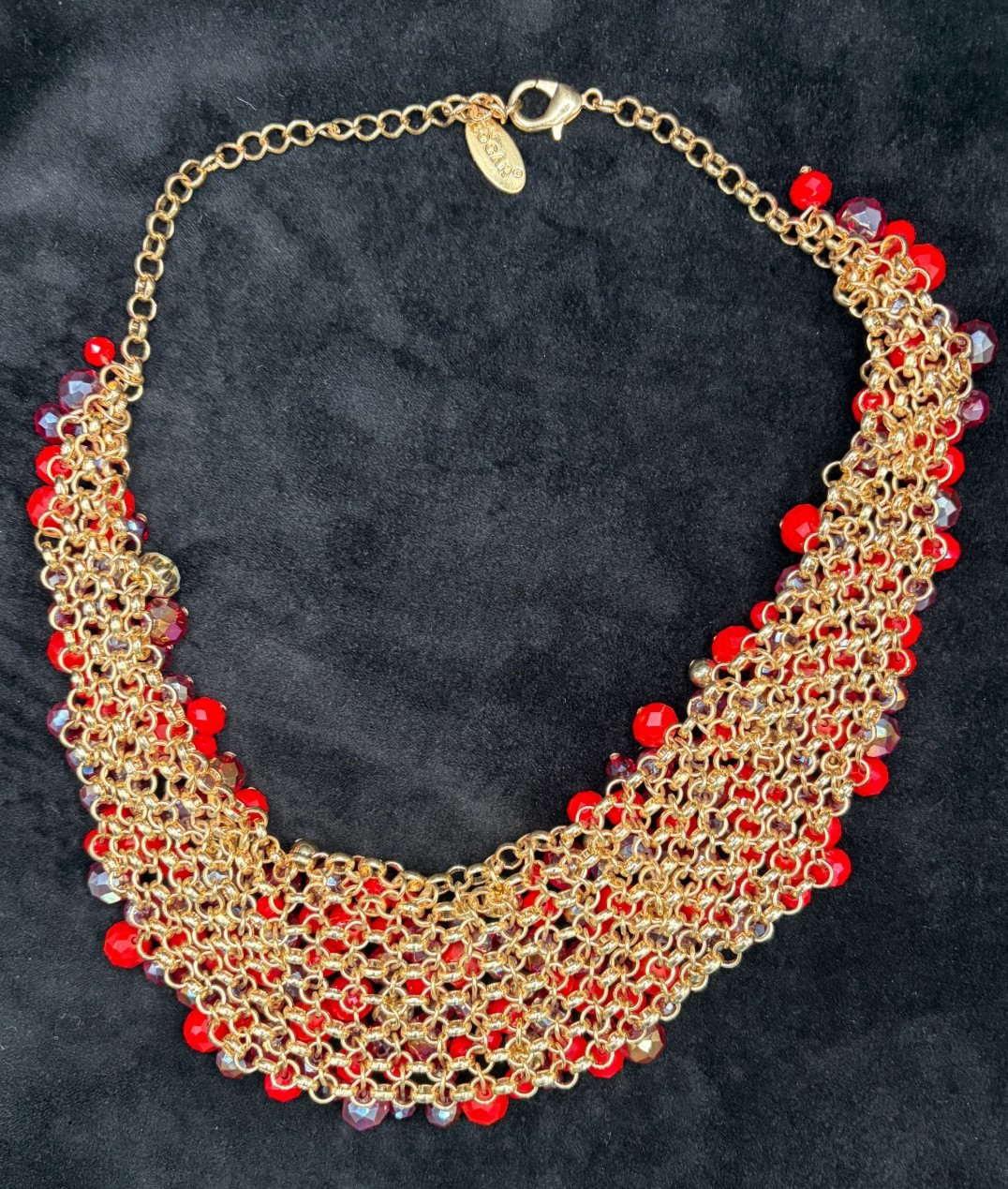 Bocar Statement Bib Necklace • Ruby Red Crystal C… - image 3
