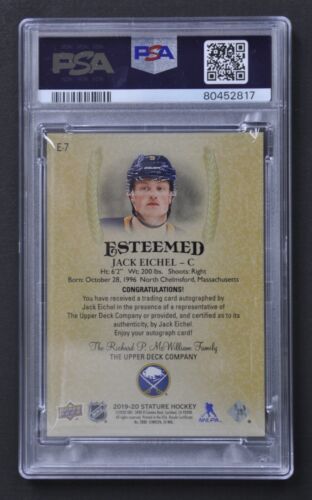 2019-20 UD Stature ~ JACK EICHEL ~ Esteemed AUTO BLACK ~ 1 of 1 ~ GEM MT PSA 10 - Picture 2 of 6