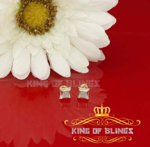 10K Yellow Gold with Real 0.05CT Diamond Men's /Womens Square Stud Earring - Picture 1 of 11
