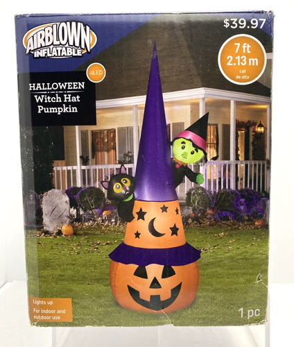 Gemmy Air Blown Inflatables Halloween Witch Hat Pumpkin 7 Ft B*JS - Picture 15 of 18