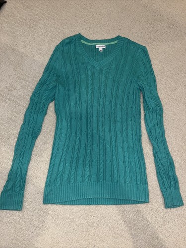 Croft & Barrow Cable Knit Long Sleeve Sweater V-Neck Women's Marine Size S - Bild 1 von 2