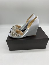 Badgley Mischka Hardy Jeweled Silver Wedge Dress Heels Womens Sz 8 M