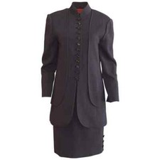 Emanuel Ungaro VTG 1990s Brown Grey Skirt Suit with Long Jacket 10 fits M