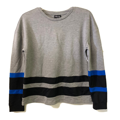 ZELOS Sweatshirt Womens XS Gray Striped Long Sleeve Crop