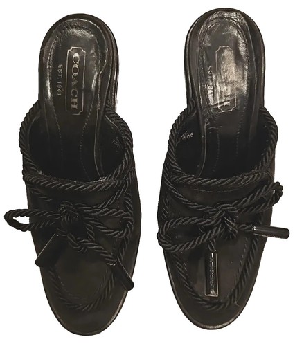 Coach Schuhe Jenn Größe 5,5 schwarz Wildleder Kordel Pantoletten Made in Italy