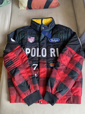 Ralph Lauren Ski Wasserabweisend Racing Patchwork Bomber Kapuzen Jacke kariert L