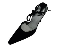 Stuart Weitzman Womens Black Satin Heels G String Slingback Pointed Toe Shoes 6