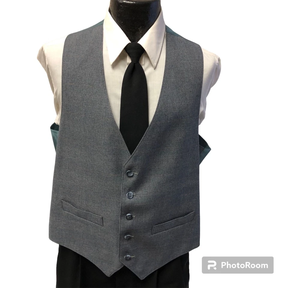 3 Pc Vtg 60's Steel Blue MOD Overcheck WALL STREET Bankers Suit Trousers Vest 44 - Image 3 of 4