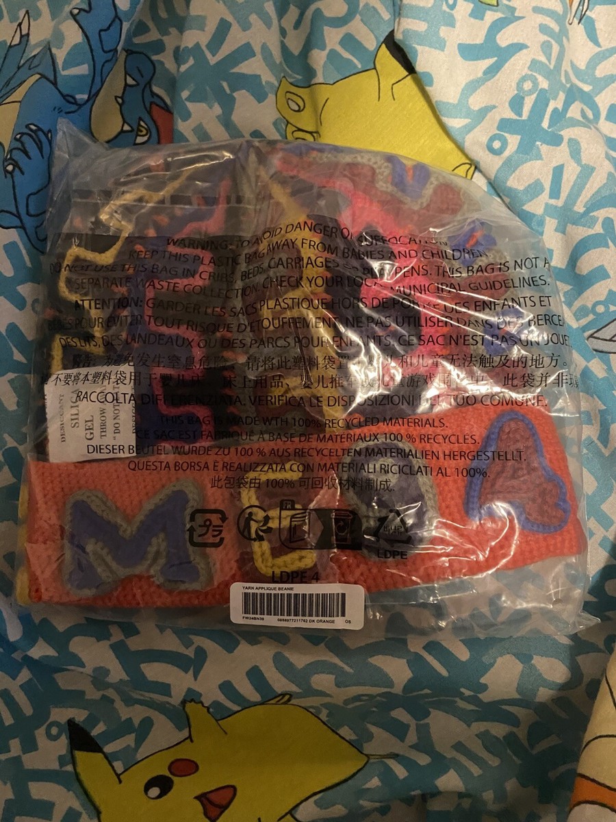 Supreme Yarn Applique Beanie Dark Orange Red In Hand Ships Fast