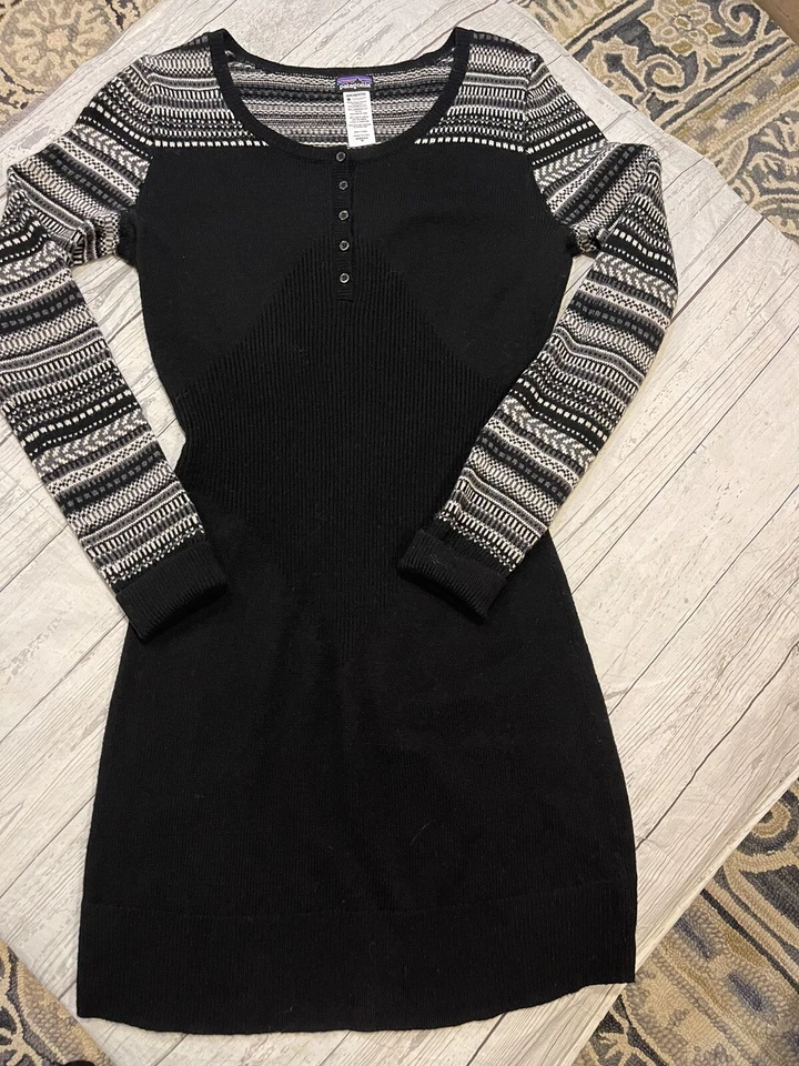 PATAGONIA Women's 'RIOS SECRET' Lambswool Sweater Dress Black Size Medium Foto 3 de 4