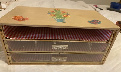 VTG 1950s DMC Wood Storage Cabinet For Thread Floss 3 Drawers READ