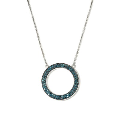 925 Sterling Silver 0.50ctw Enhanced Blue Diamond Pave Open Circle Necklace