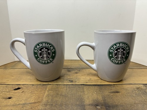 Two Starbucks 12.4 oz White Double Sided Mermaid Logo Ceramic Coffee Mugs, 2007 - Picture 3 of 7