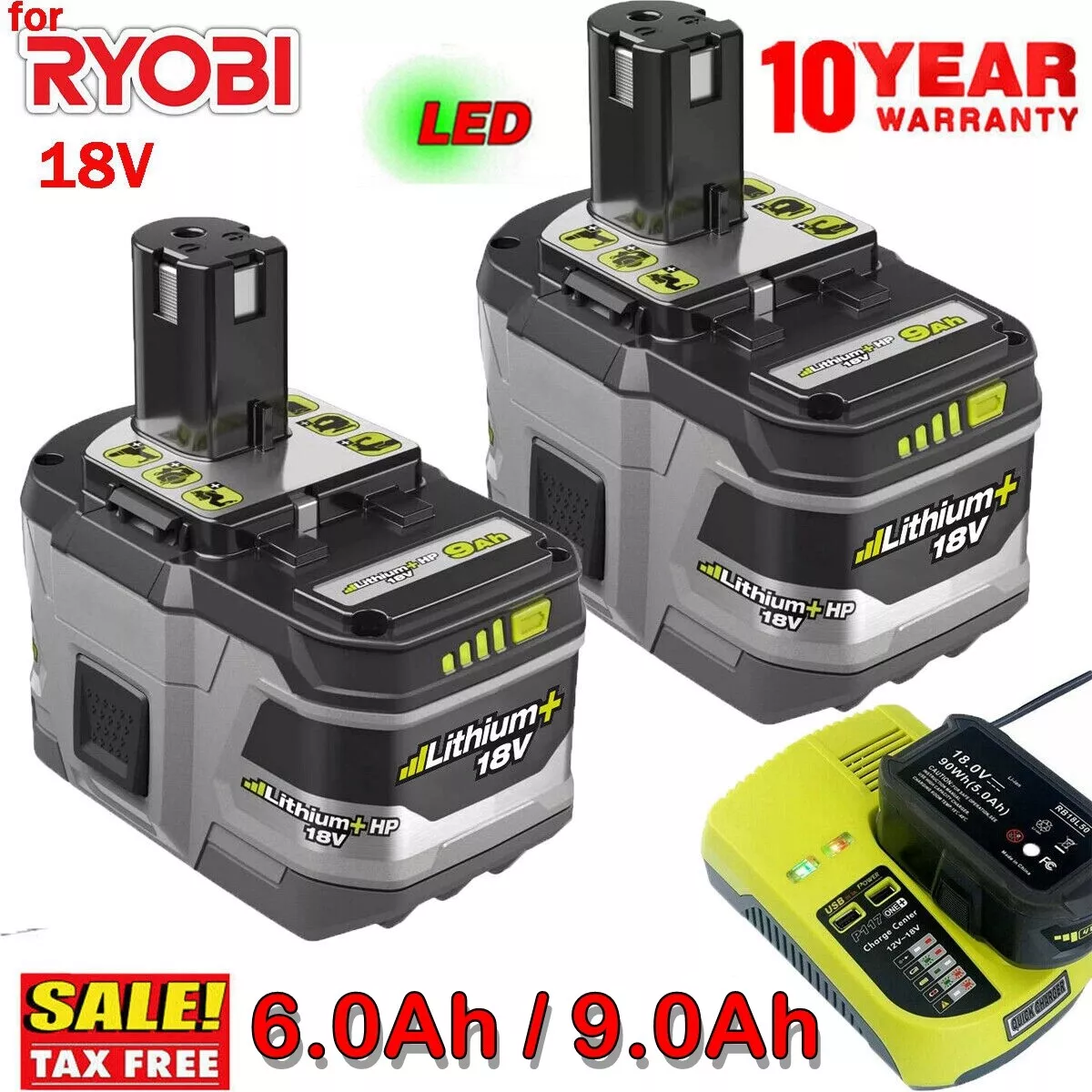 2 Packs 6.0Ah High Capacity P108 Replacement Battery Compatible with Ryobi  18V Lithium Ion Battery P102 P103 P104 P105 P107 P108 for 18-Volt ONE+ Plus  Power Tool