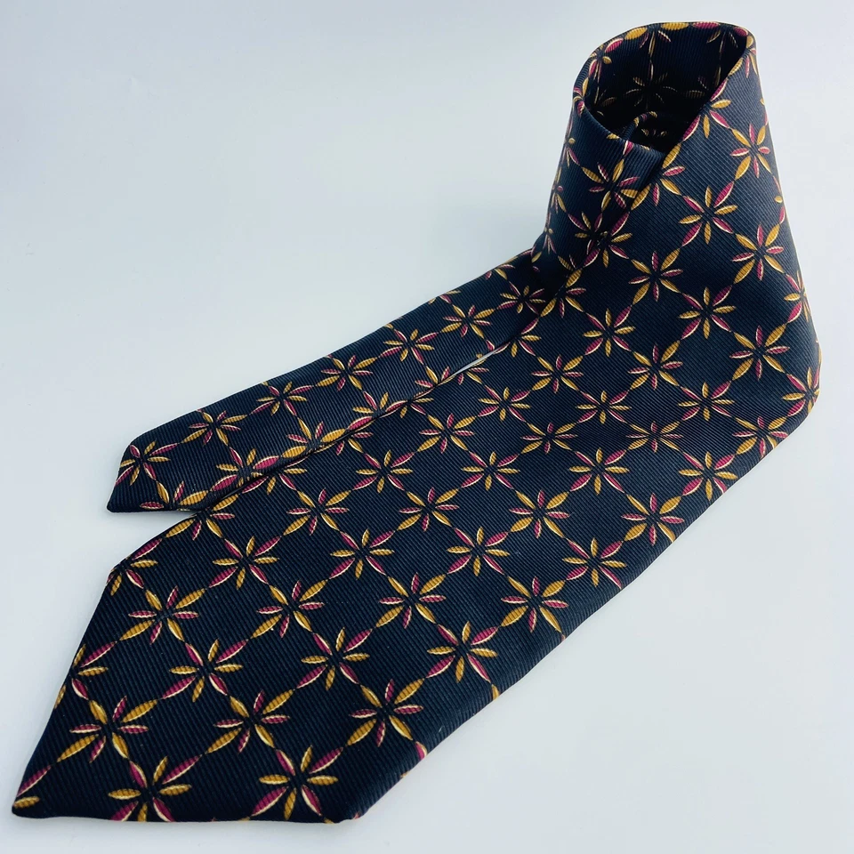 Corbata HAROLD POWELL 100 % Seda Para Hombre Diseñador EE. UU. FLORAL Negra Dorada Multi Usada en Excelente Condición Foto 3 de 4