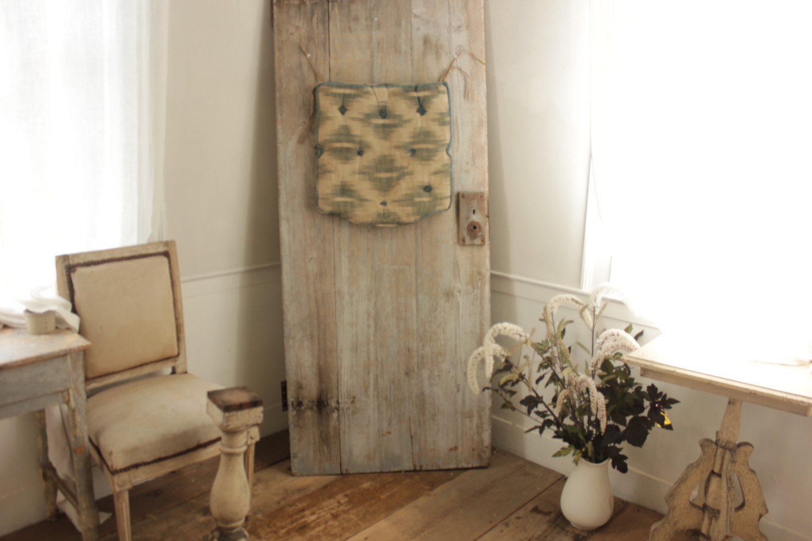 Antique chair seat cushion French 19th century Ikat horsehair stuffed