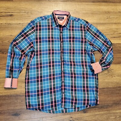 Casa Moda Pink Plaid Relaxed Feeling Long Sleeve Button Up Beach Roll sz-L