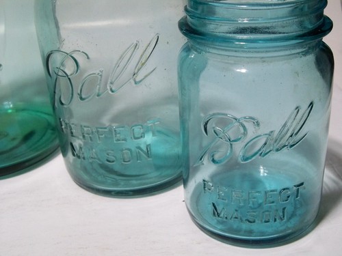 Ball Perfect Mason Set of 6 Jars, 3 Sizes, 1923-1933, Blue Aqua Canning - Picture 13 of 24
