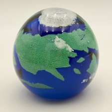 Large Globe Glass Paperweight Earth 4" Round Art Ocean Land Snow Clouds