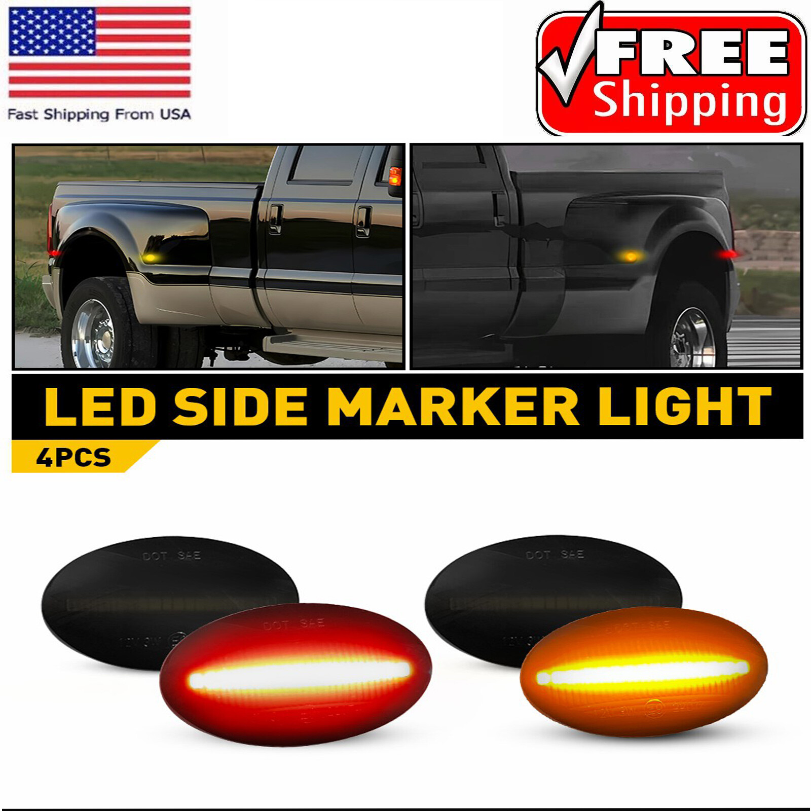 1999-2010 Ford F350 F450 F550 Dually LED Side Marker Lights Amber Red  