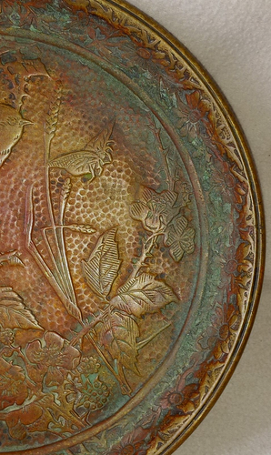 EARLY 20th CENTURY TIFFANY & CO BRONZE TAZZA WITH BIRD BUTTERFLY FOLIATE RELIEF - Picture 5 of 11