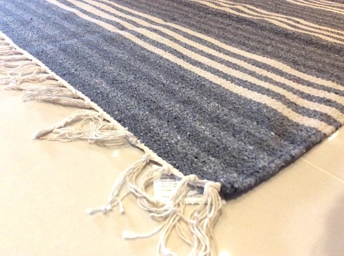 ECO Friendly STEEL BLUE GREY STRIPED Recycled Cotton Reversible Washable Rug - Picture 3 of 6