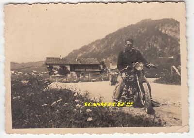 Photo Bavaria Mountains Young Man with Motorcycle around 1930