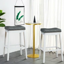 Costway 29”Set of 2 White Nailhead Saddle Bar Stools HW65276WH